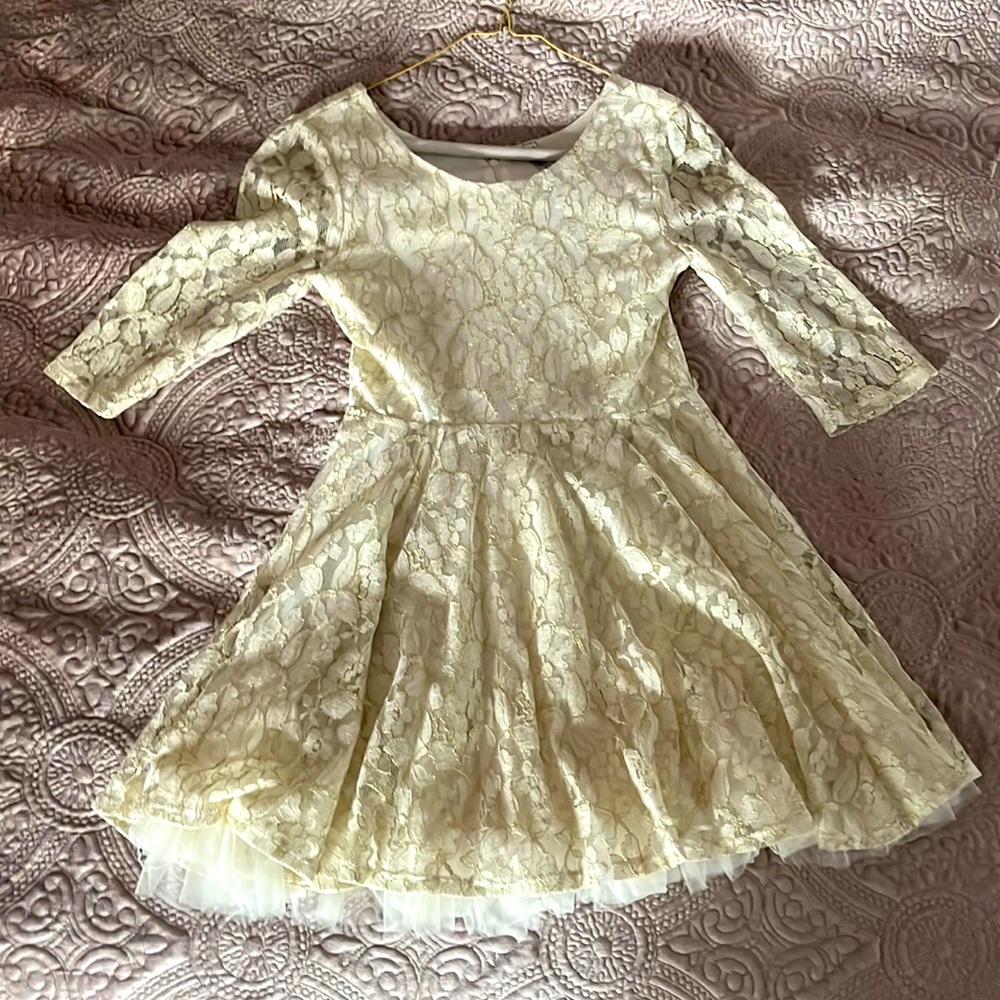 Children’s Cream Colored Dress With Gold Floral Detail